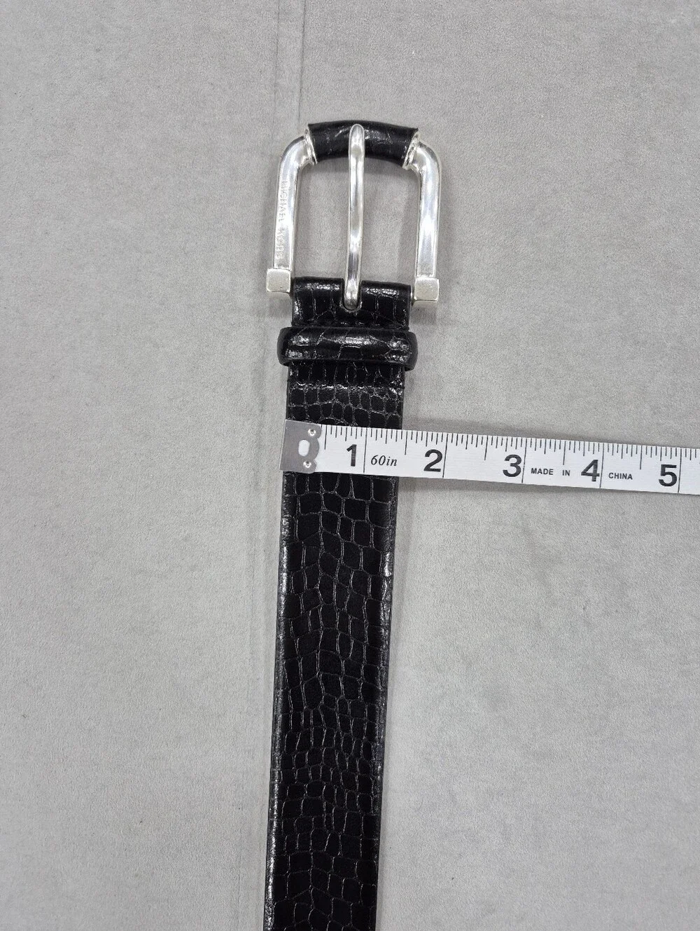Michael Kors belt women's large black leather croc embossed silver buckle logo